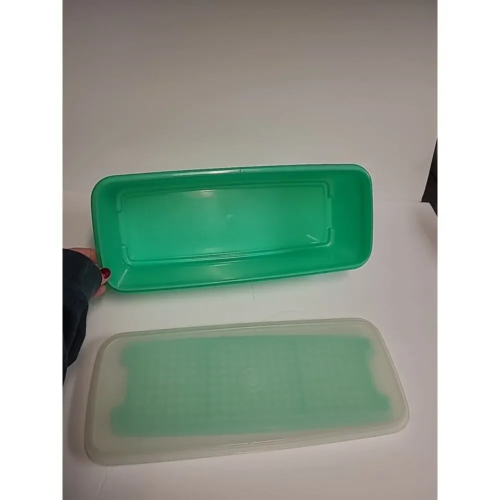 Tupperware Celery Vegetable Crisper Keeper - Vintage - Jadite Green USA w/Insert